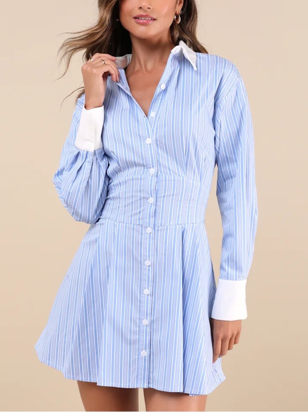 Lulus Suave Confidence Blue and White Striped Collared Mini Dress